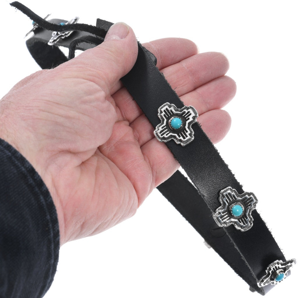 Zia Leather Hat Band - Sterling & Turquoise