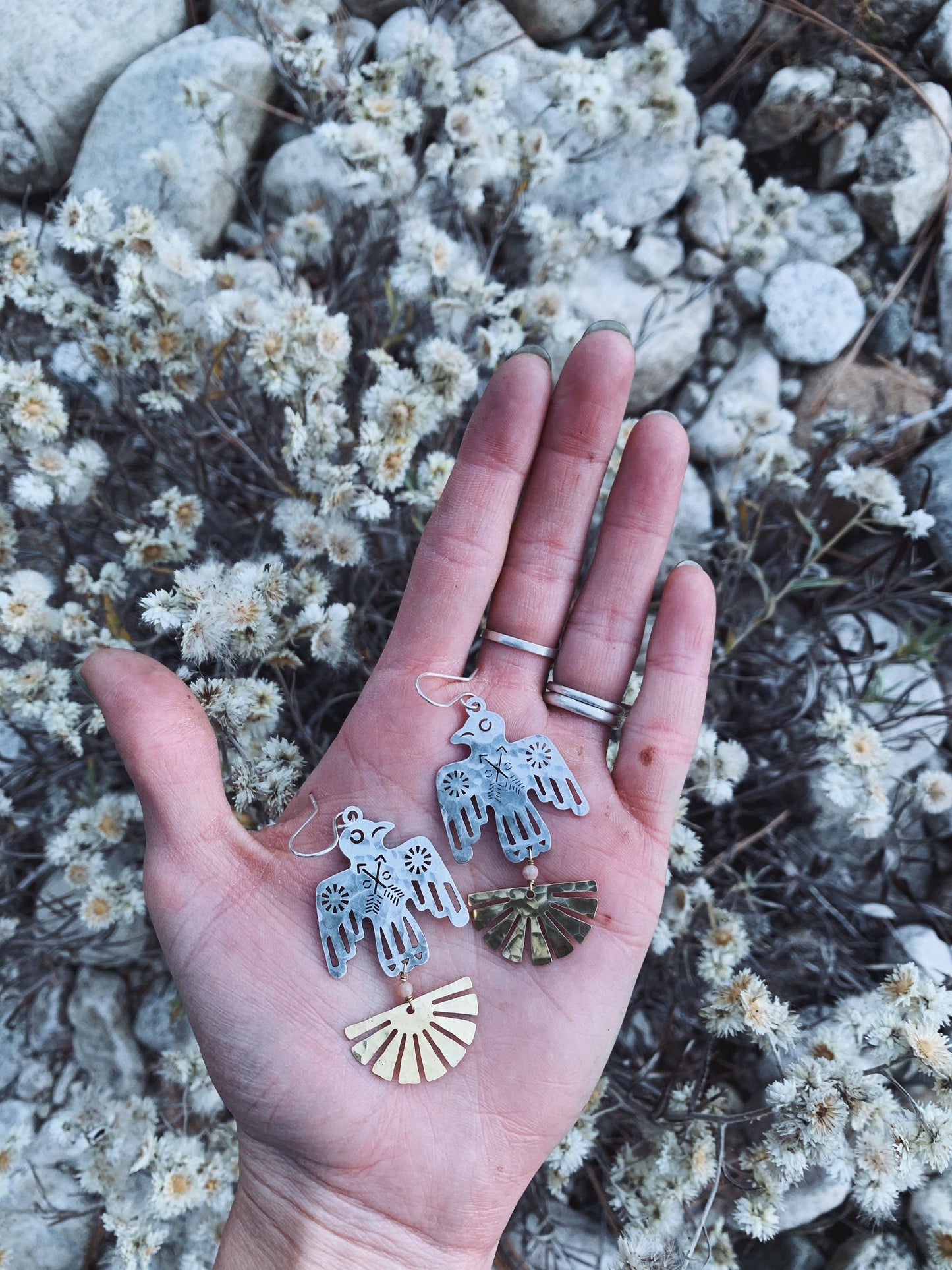 Handmade Thunderbird Earrings: Silver + Gold