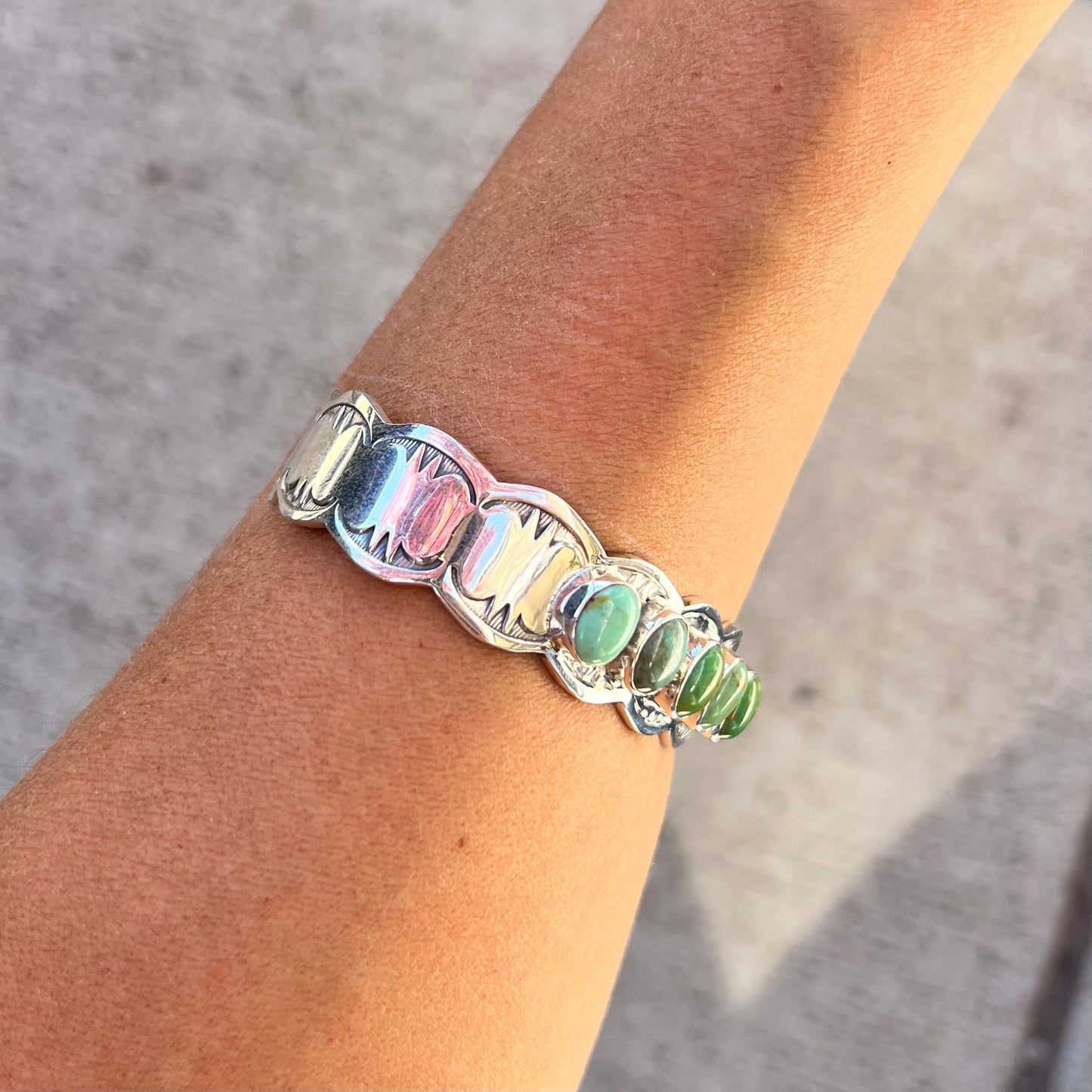 7 Stone Navajo Handmade Sterling Silver and Turquoise Cuff