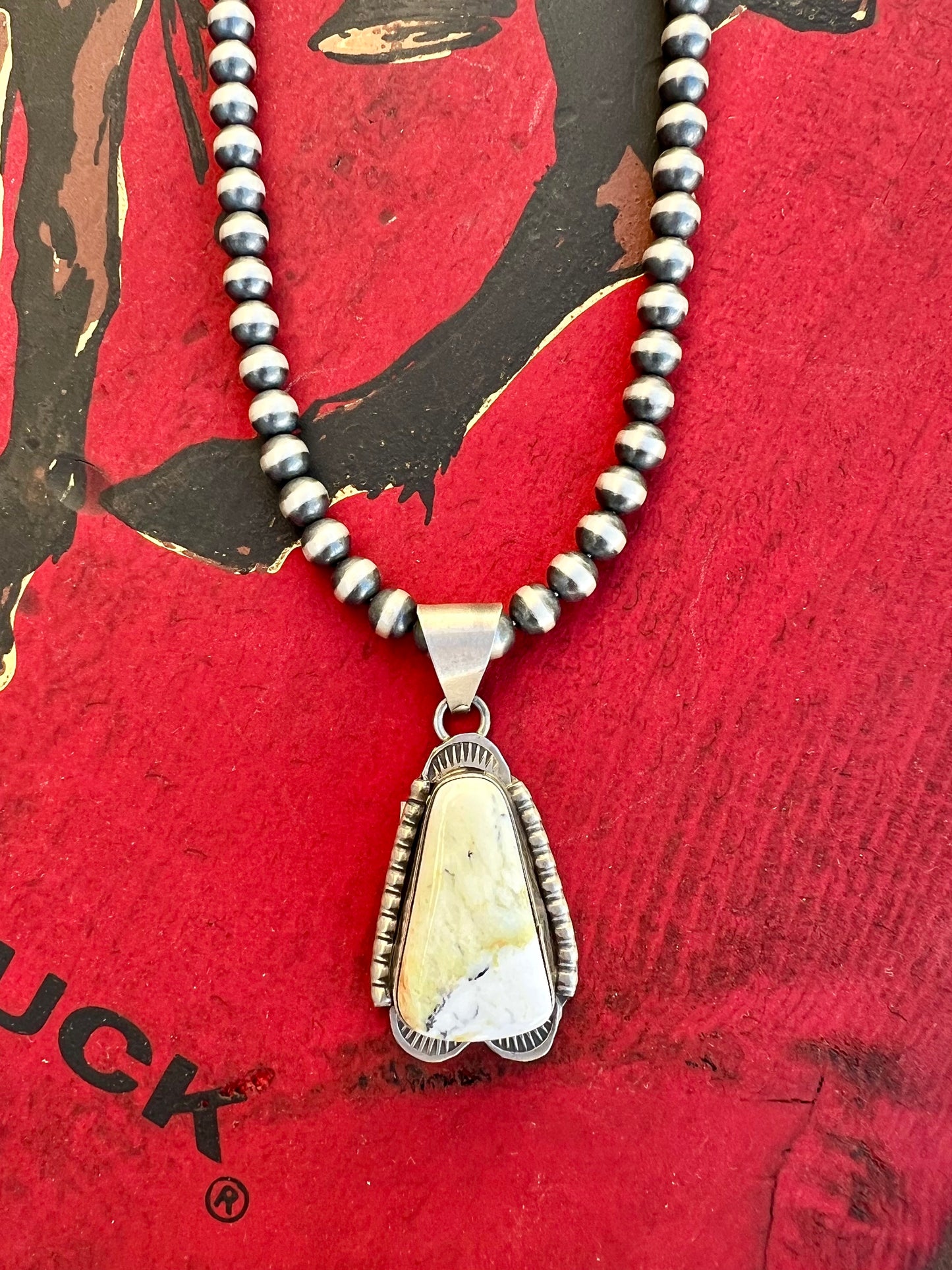 White Buffalo & Sterling Silver Pendant