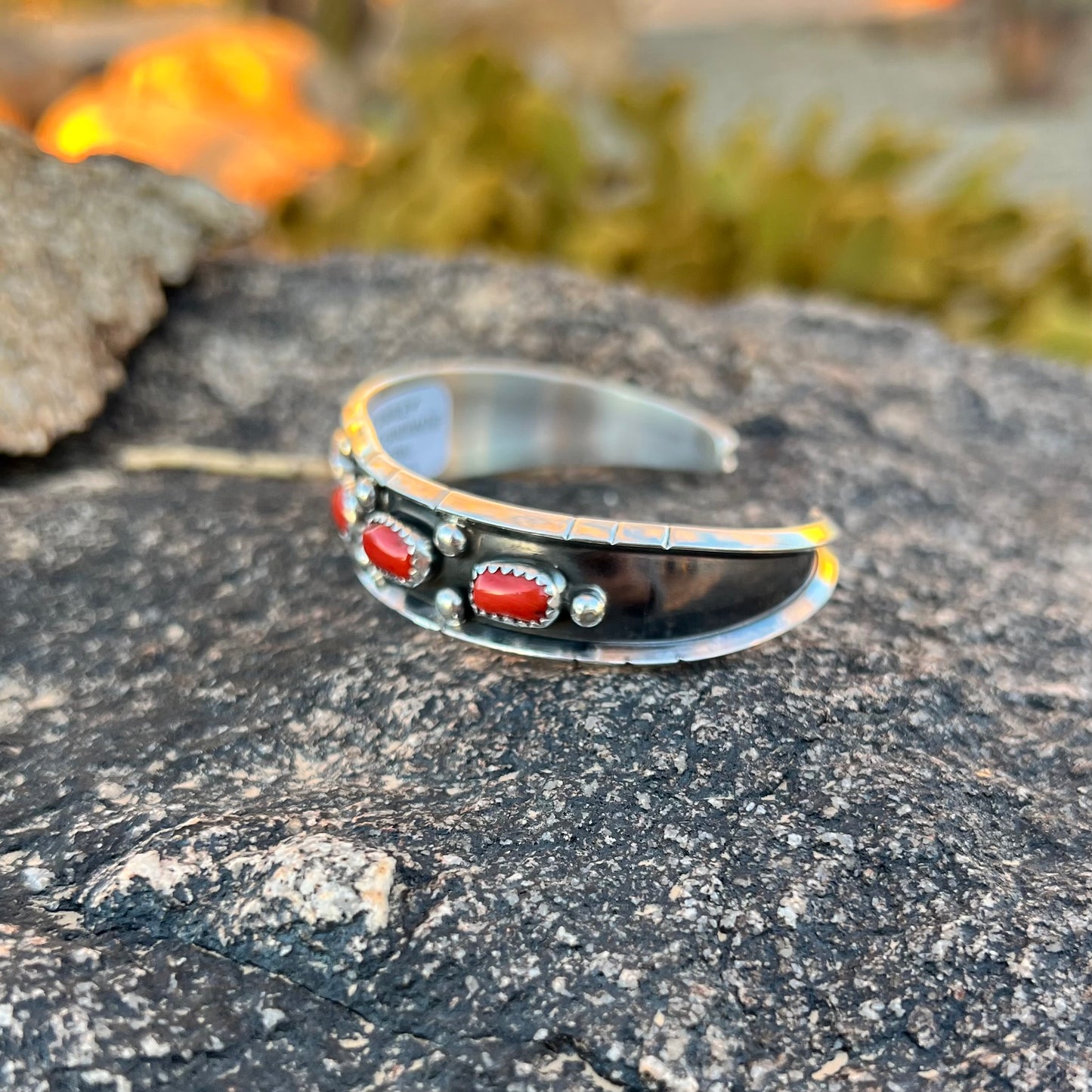 Handmade Coral and Sterling Cuff