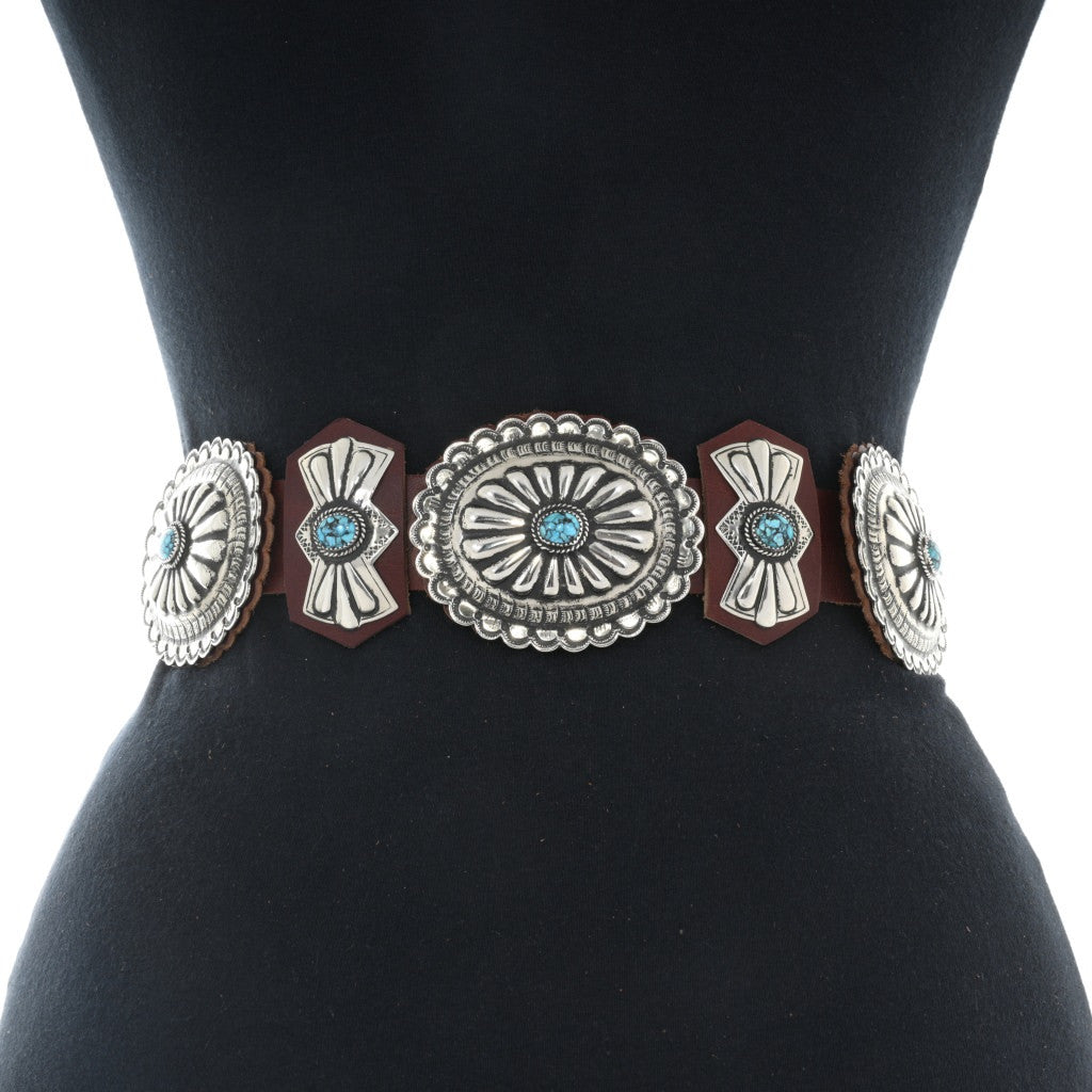 The Salinas: Silver Stamped Turquoise Concho Belt