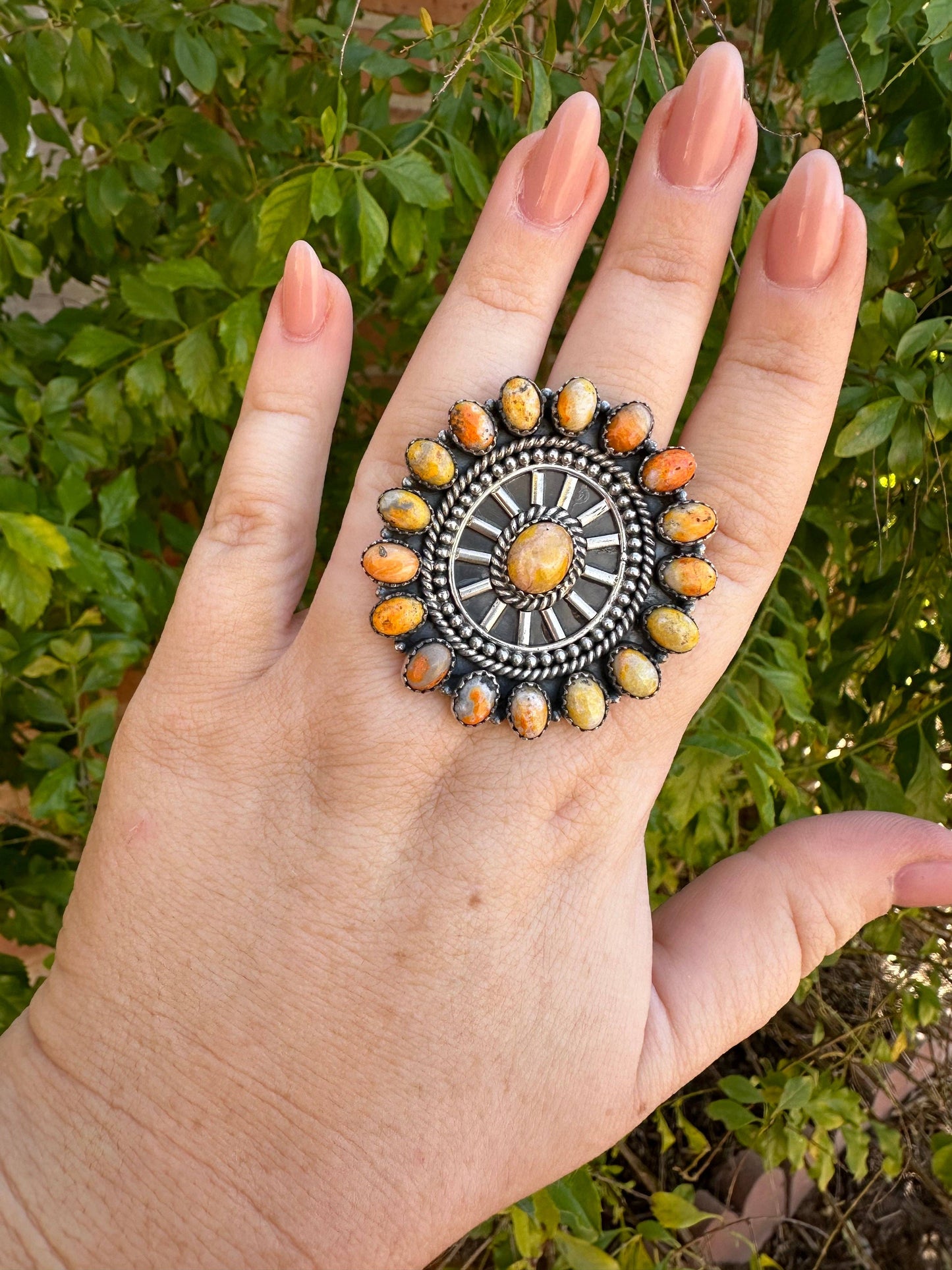 Beautiful Handmade Bumble Bee Jasper And Sterling Silver Adjustable Ring