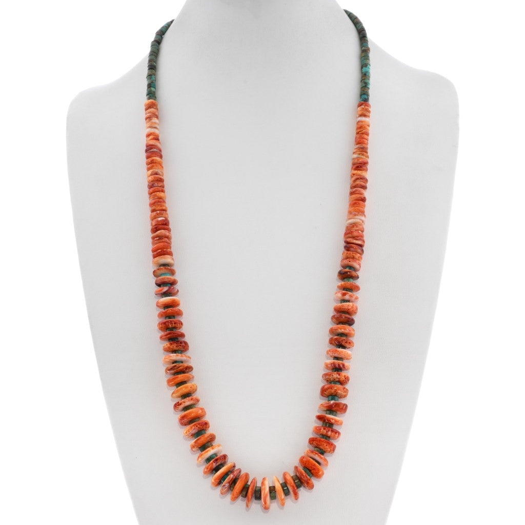 The Ochoco Orange Spiny + Turquoise Beaded Necklace