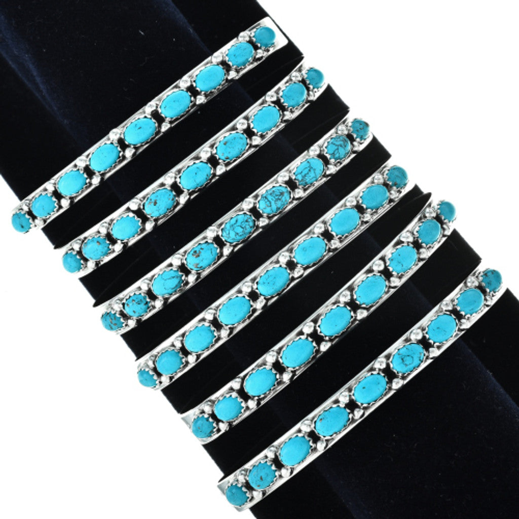 Navajo Turquoise and Sterling Row Cuff