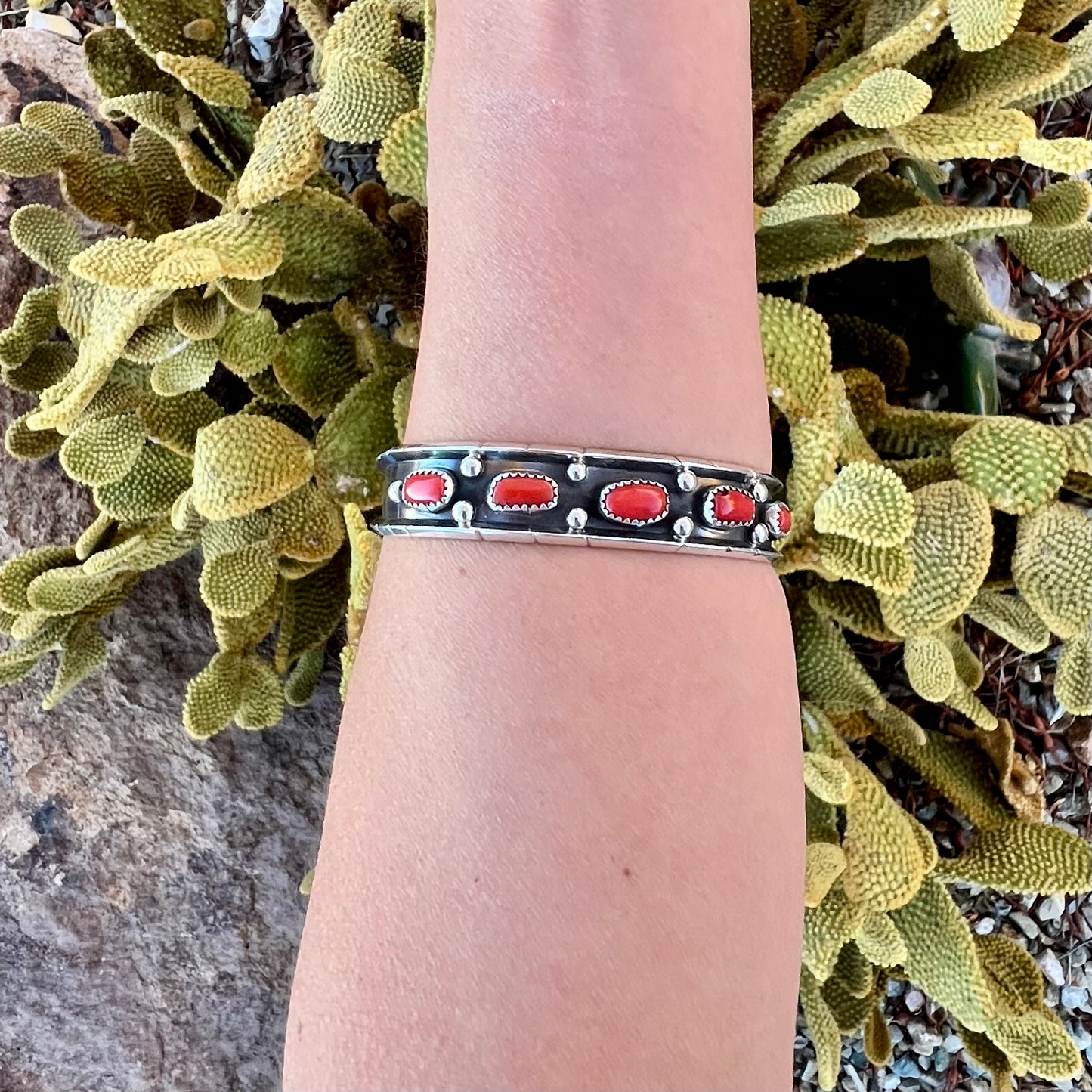 Handmade Coral and Sterling Cuff