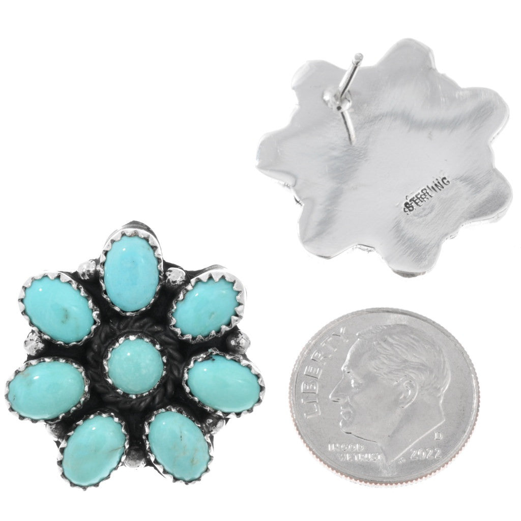 Navajo Floral Turquoise Cluster Earrings
