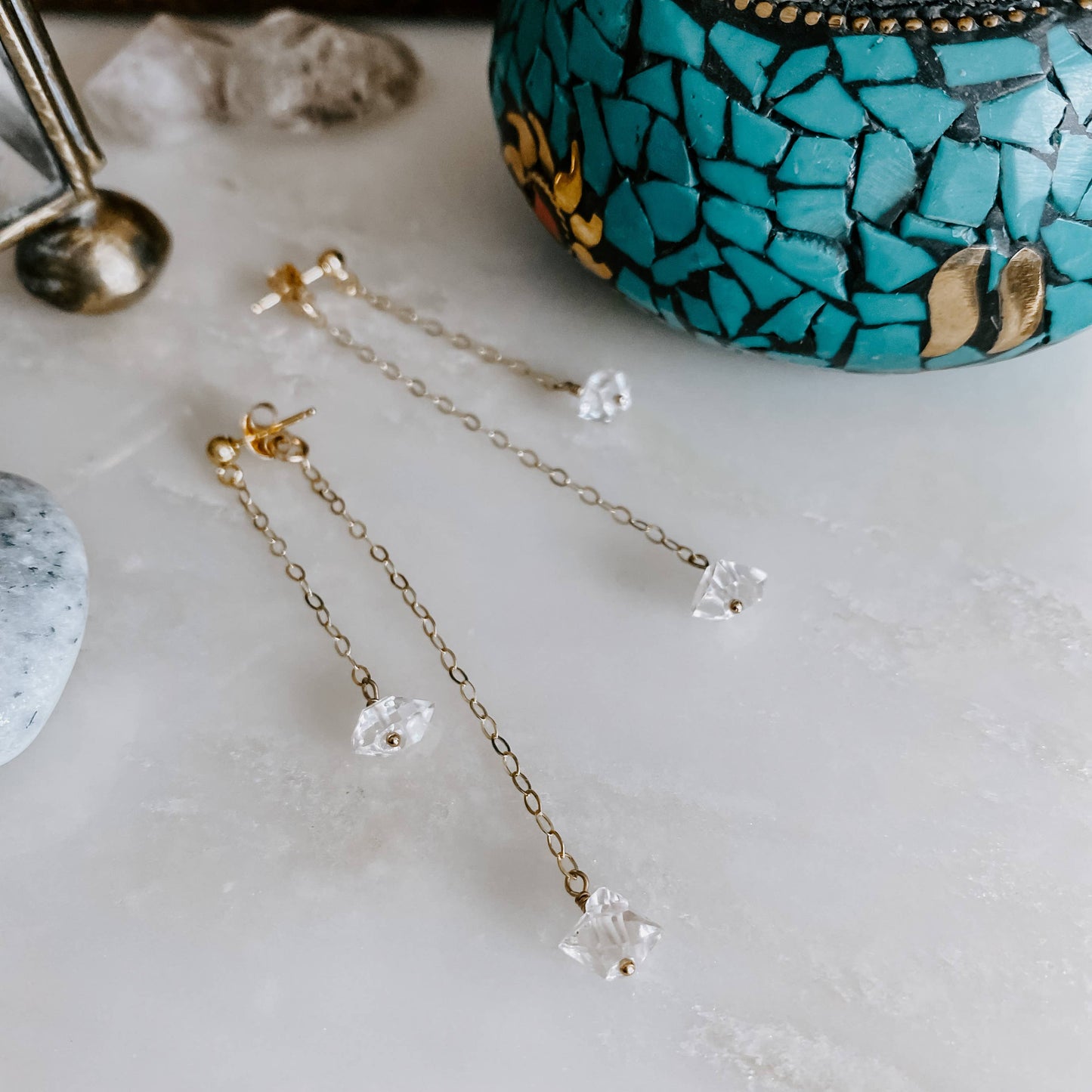 Double Take Herkimer Diamond Post Earrings: Sterling Silver