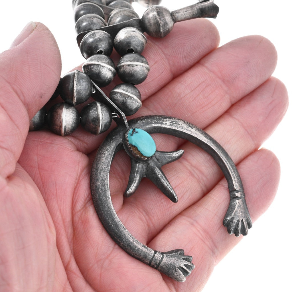 Vintage 1970s Turquoise Squash Blossom Necklace