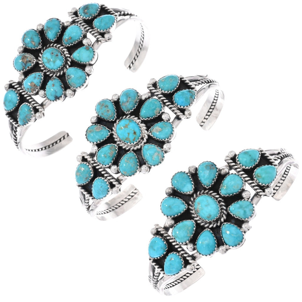 Navajo Handmade Sonoran Gold Turquoise Cluster Cuff