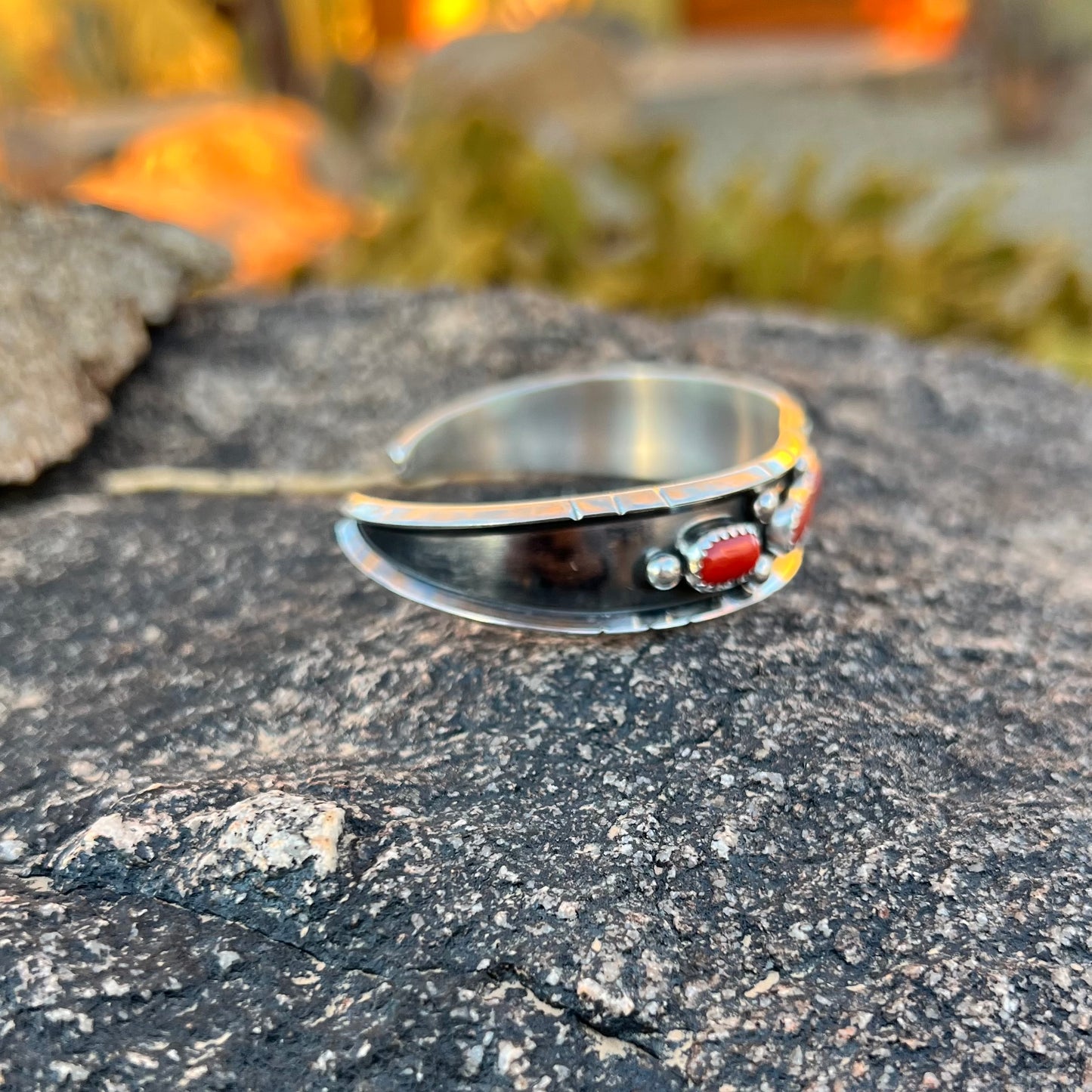 Handmade Coral and Sterling Cuff