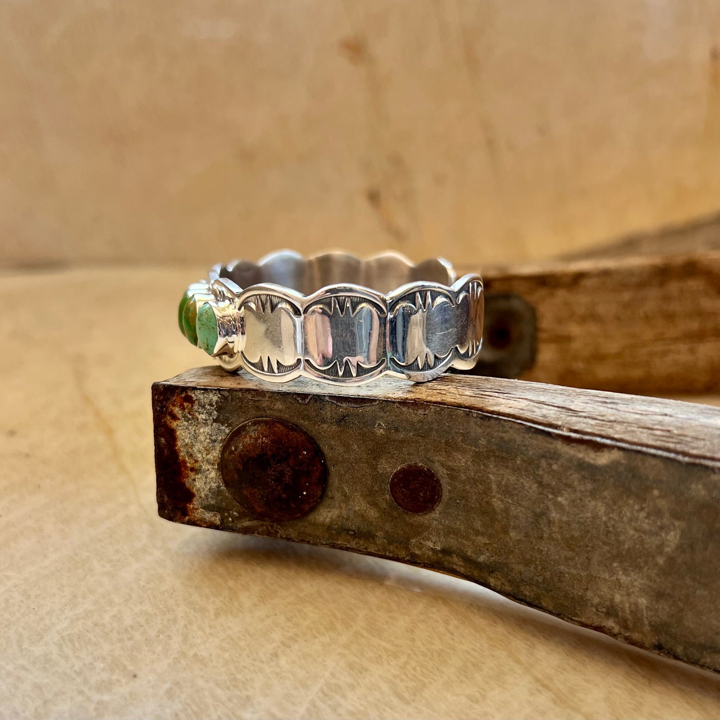 7 Stone Navajo Handmade Sterling Silver and Turquoise Cuff