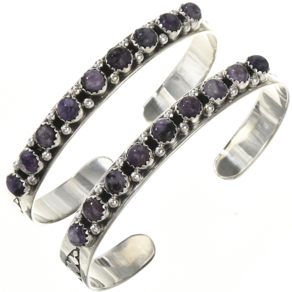 Navajo Handmade Charoite and Sterling Silver Stacker Cuff