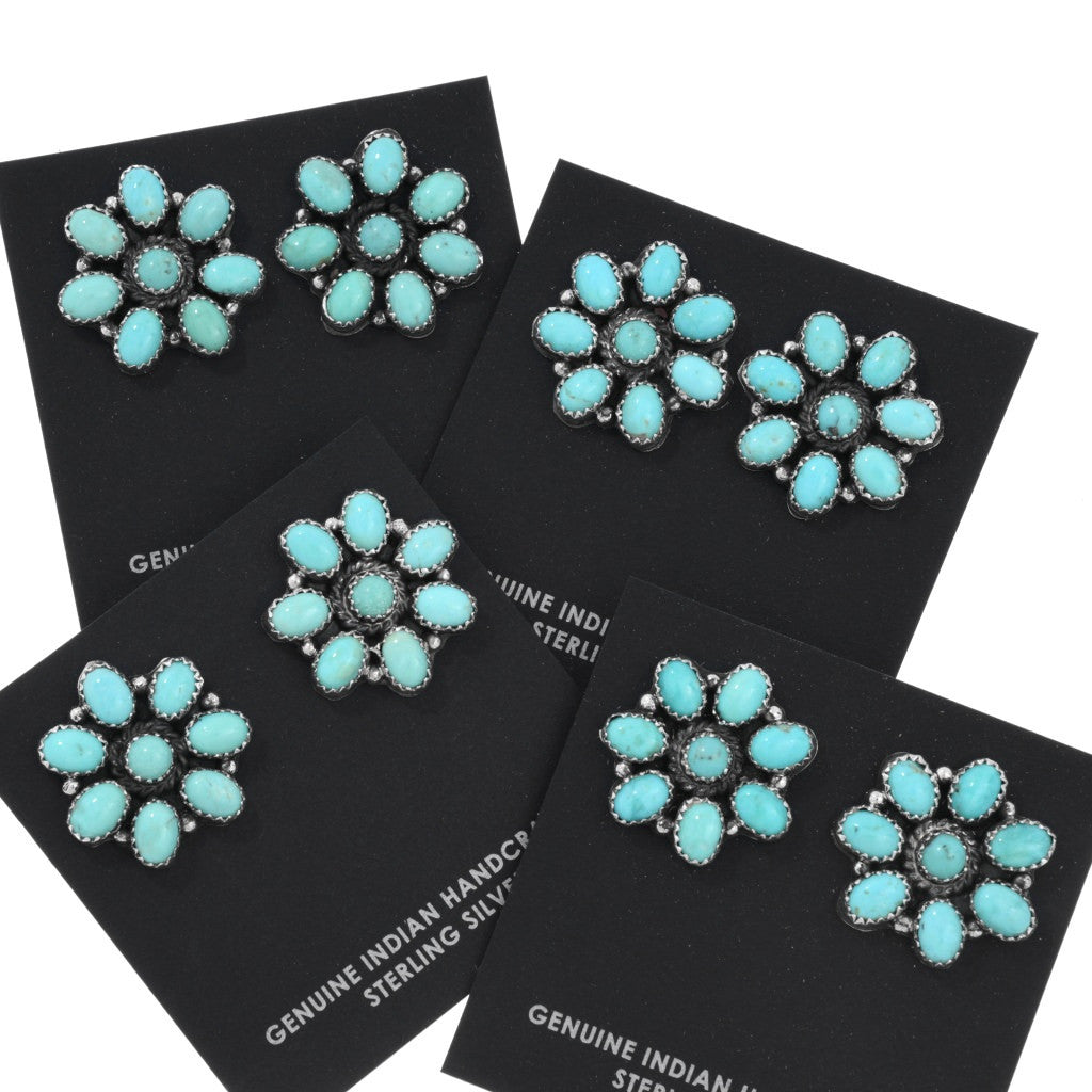 Navajo Floral Turquoise Cluster Earrings