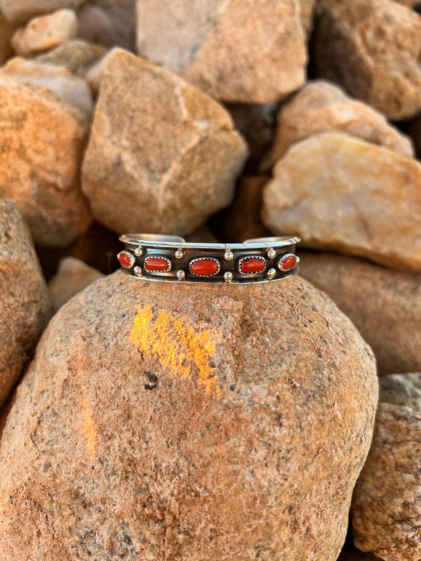 Handmade Coral and Sterling Cuff