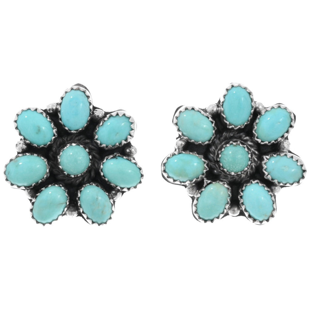 Navajo Floral Turquoise Cluster Earrings