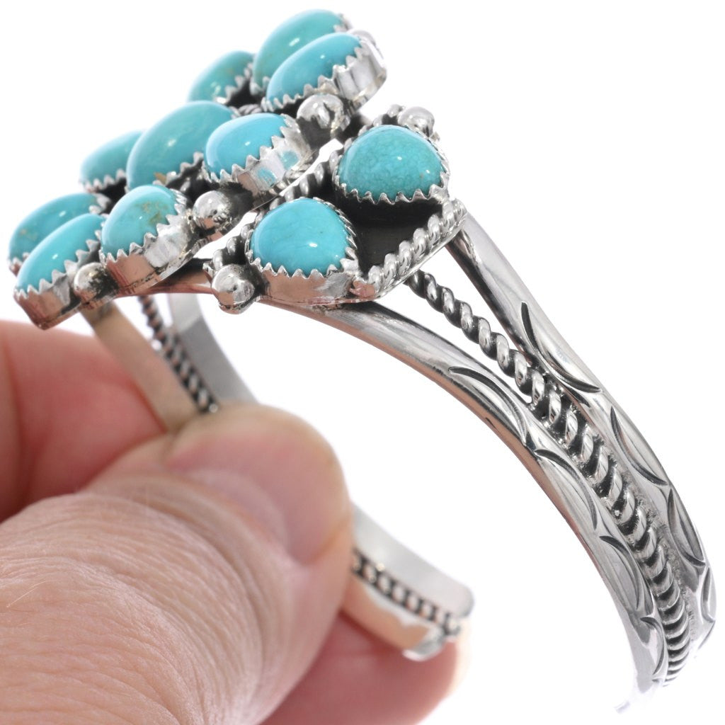 Navajo Handmade Sonoran Gold Turquoise Cluster Cuff