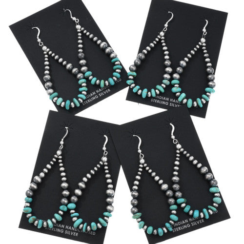 Sterling Silver and Turquoise Beaded Teardrop Hoop Earrings