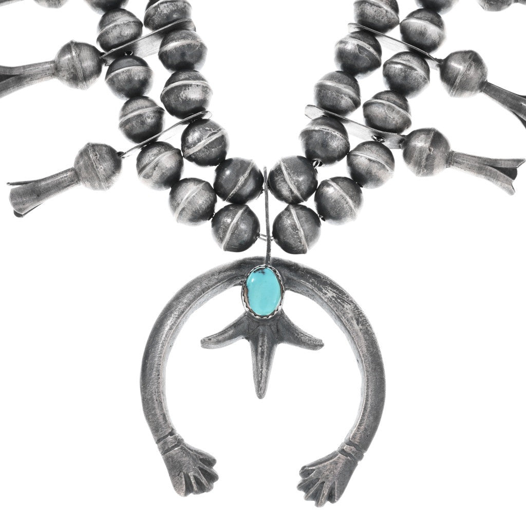 Vintage 1970s Turquoise Squash Blossom Necklace
