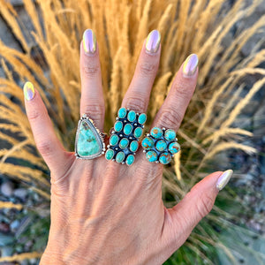 Large Rectangle Turquoise Cluster Ring