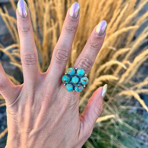Turquoise and Sterling Cluster Ring