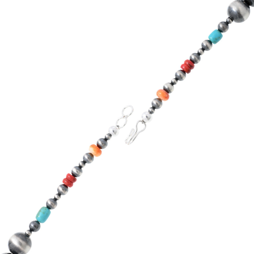 Multi-Stone + Silver Pearl Necklace 29”
