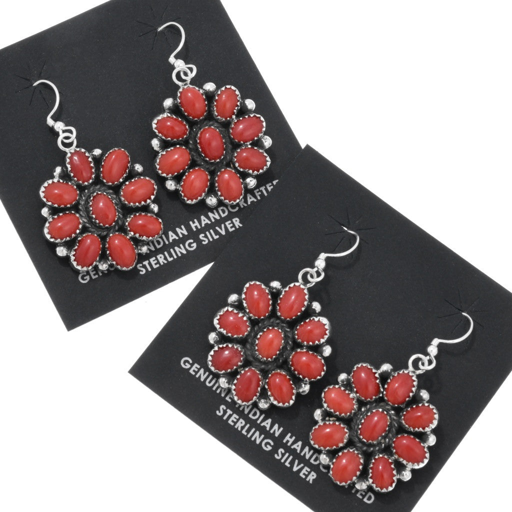 Red Coral Navajo Cluster Earrings