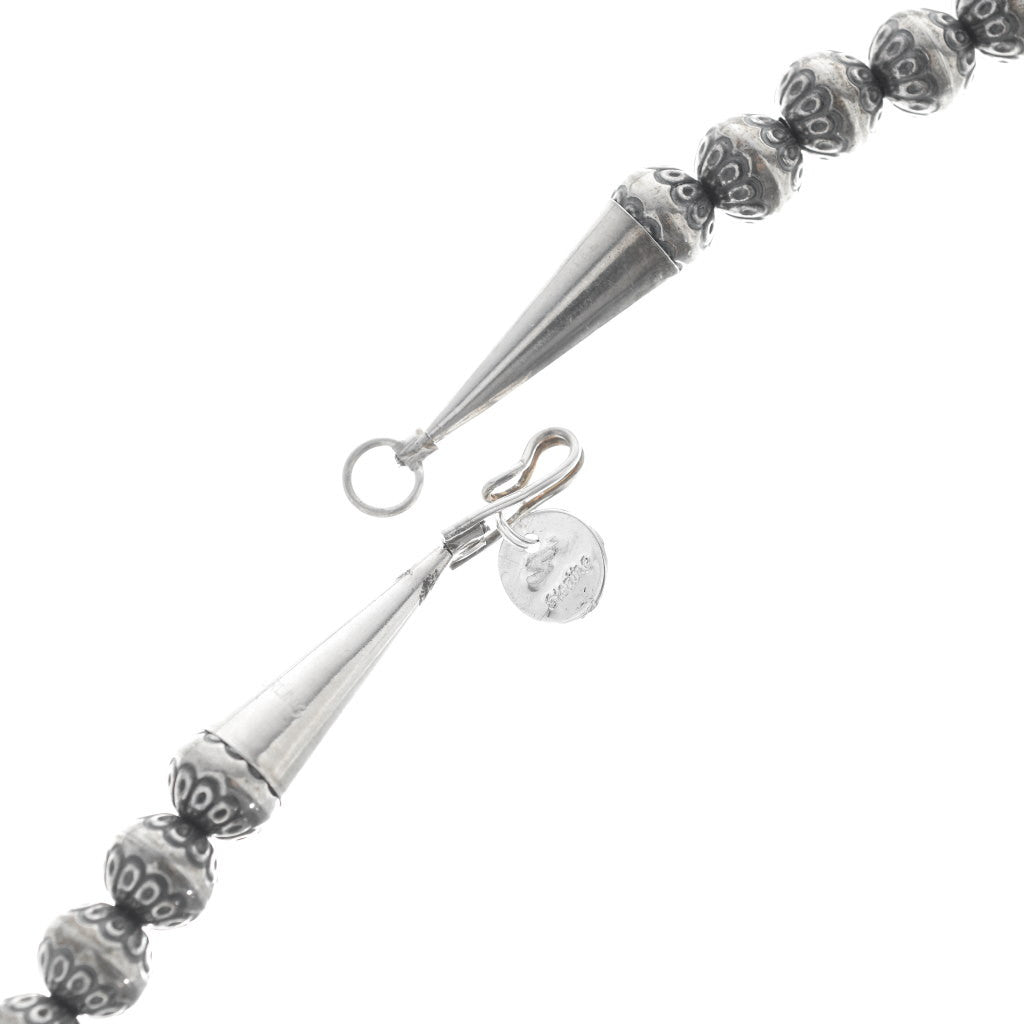 Floral Stamped 10mm Silver Desert Pearl Necklace-20”