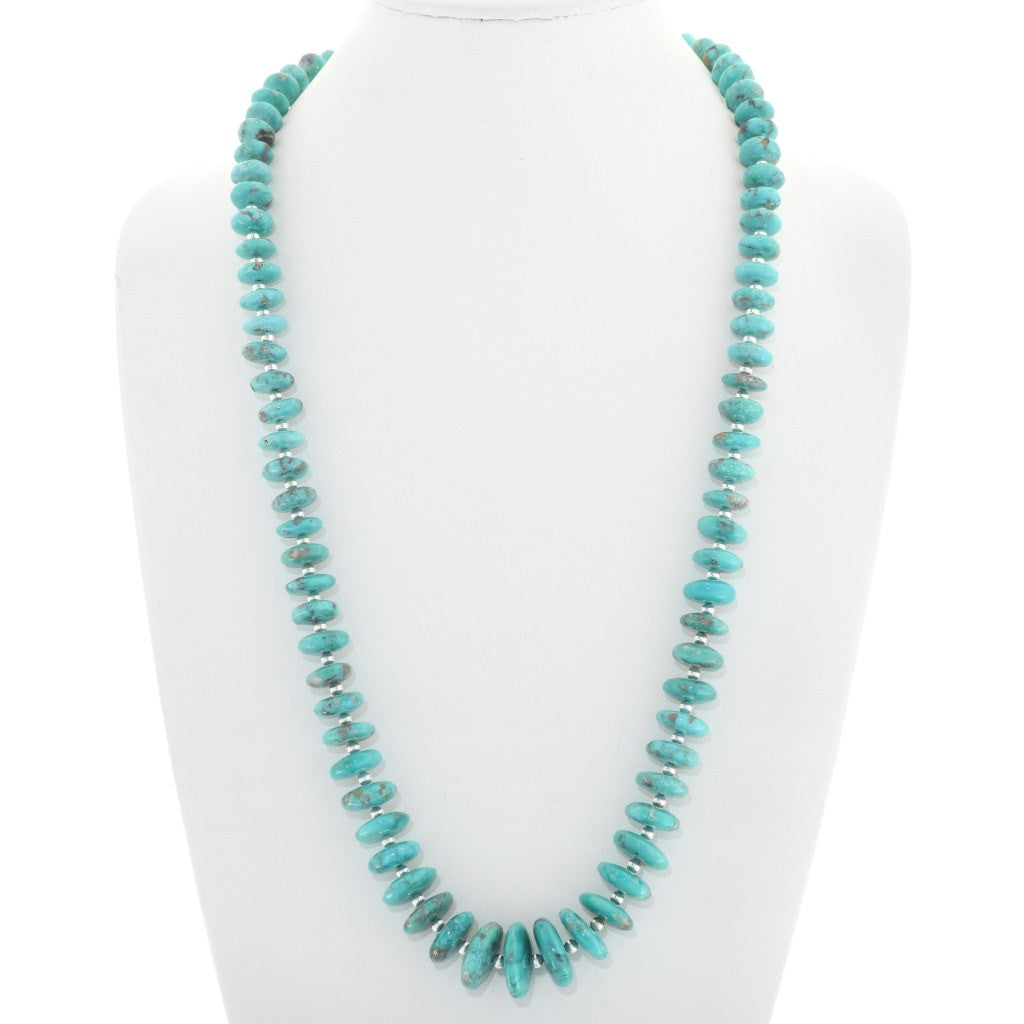 The Lula Natural Turquoise and Sterling Silver Navajo Beaded Necklace-30.5”