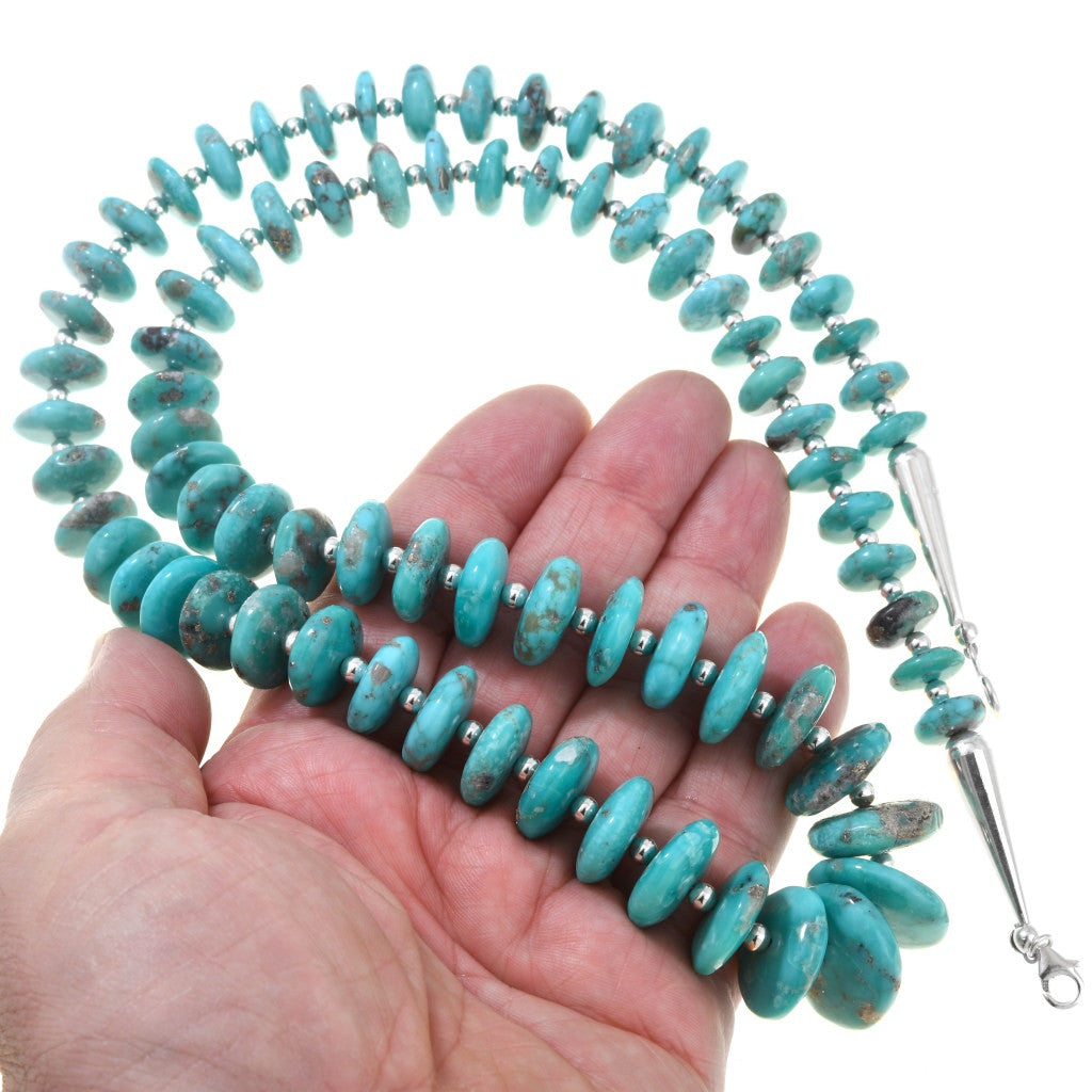 The Lula Natural Turquoise and Sterling Silver Navajo Beaded Necklace-30.5”