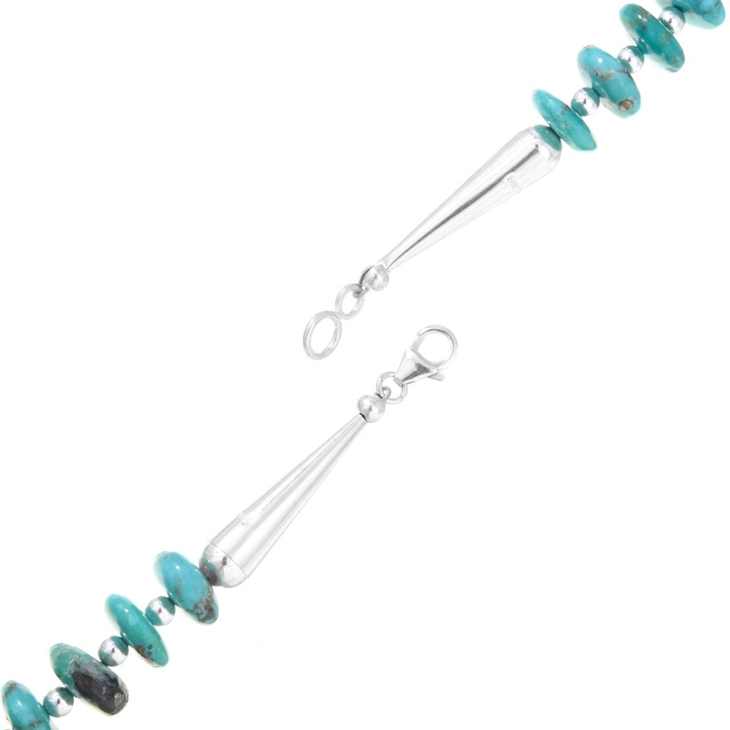 The Lula Natural Turquoise and Sterling Silver Navajo Beaded Necklace-30.5”