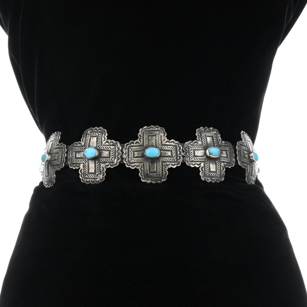 Vintage Turquoise Cross Concho Belt