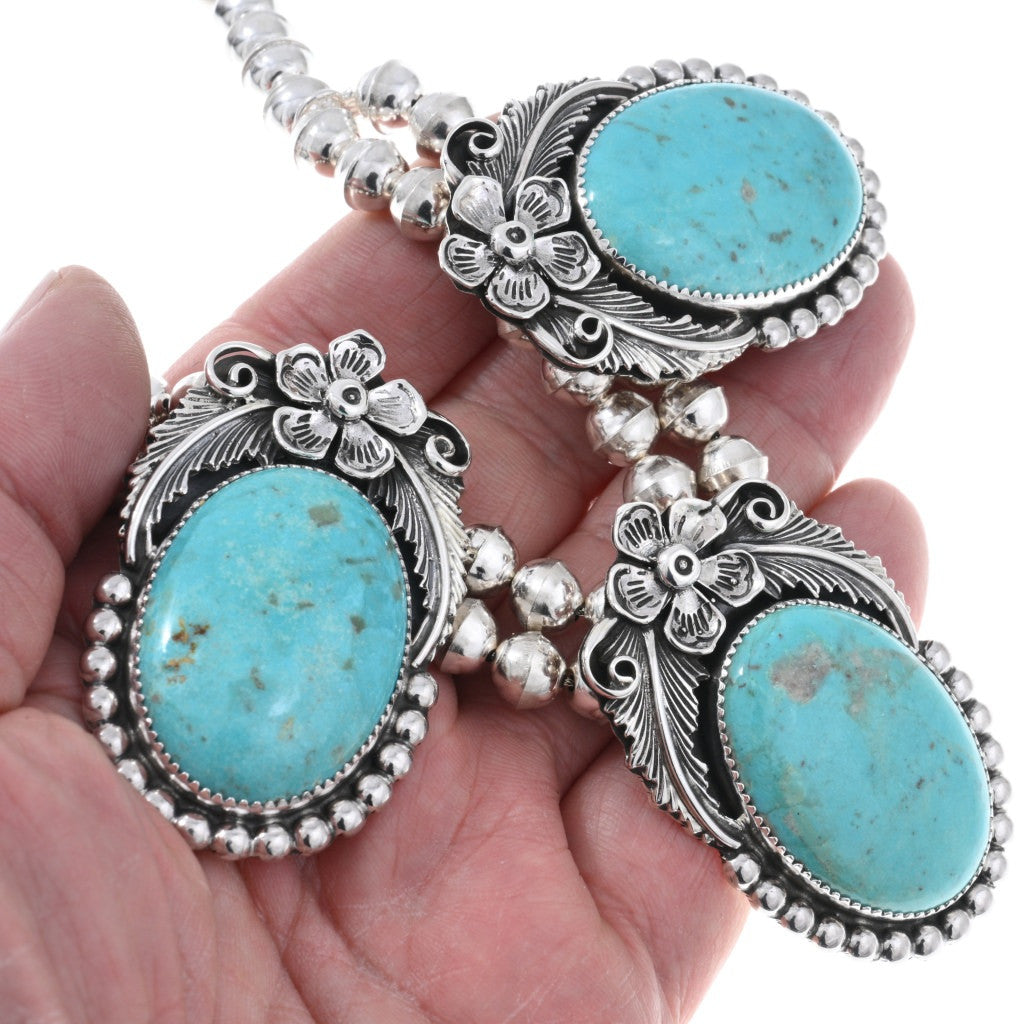 Natural Kingman Turquoise + Sterling Navajo Necklace Set