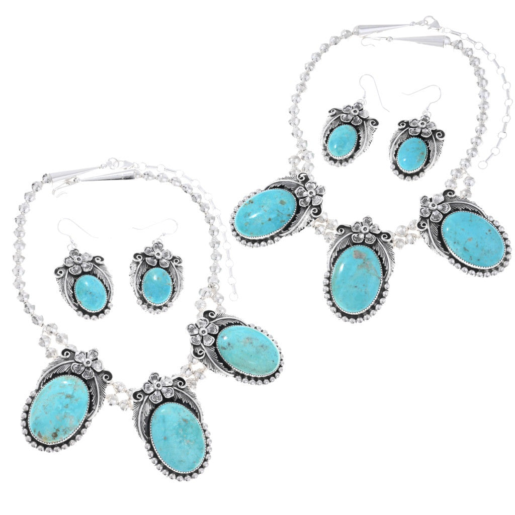 Natural Kingman Turquoise + Sterling Navajo Necklace Set