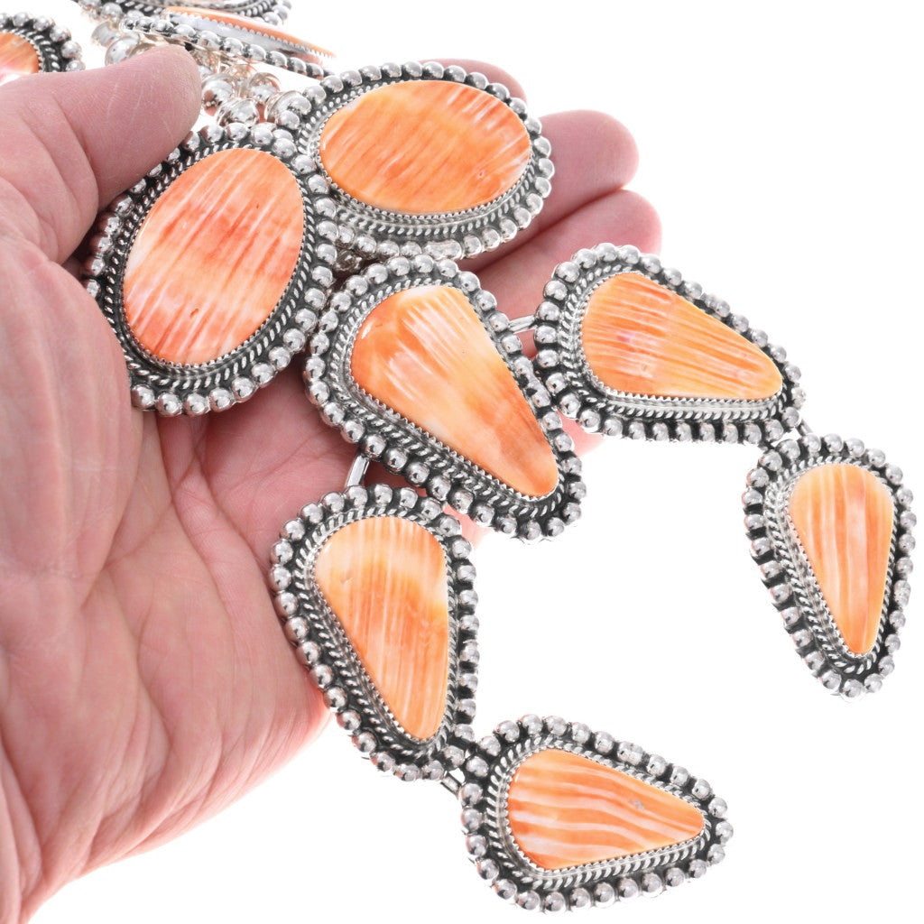 BIG Orange Spiny Sterling Squash Blossom Necklace