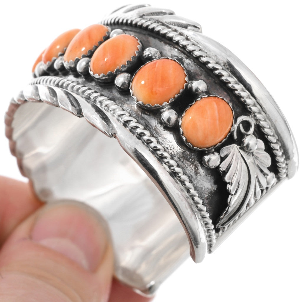 Orange Spiny Oyster + Sterling Navajo Cuff