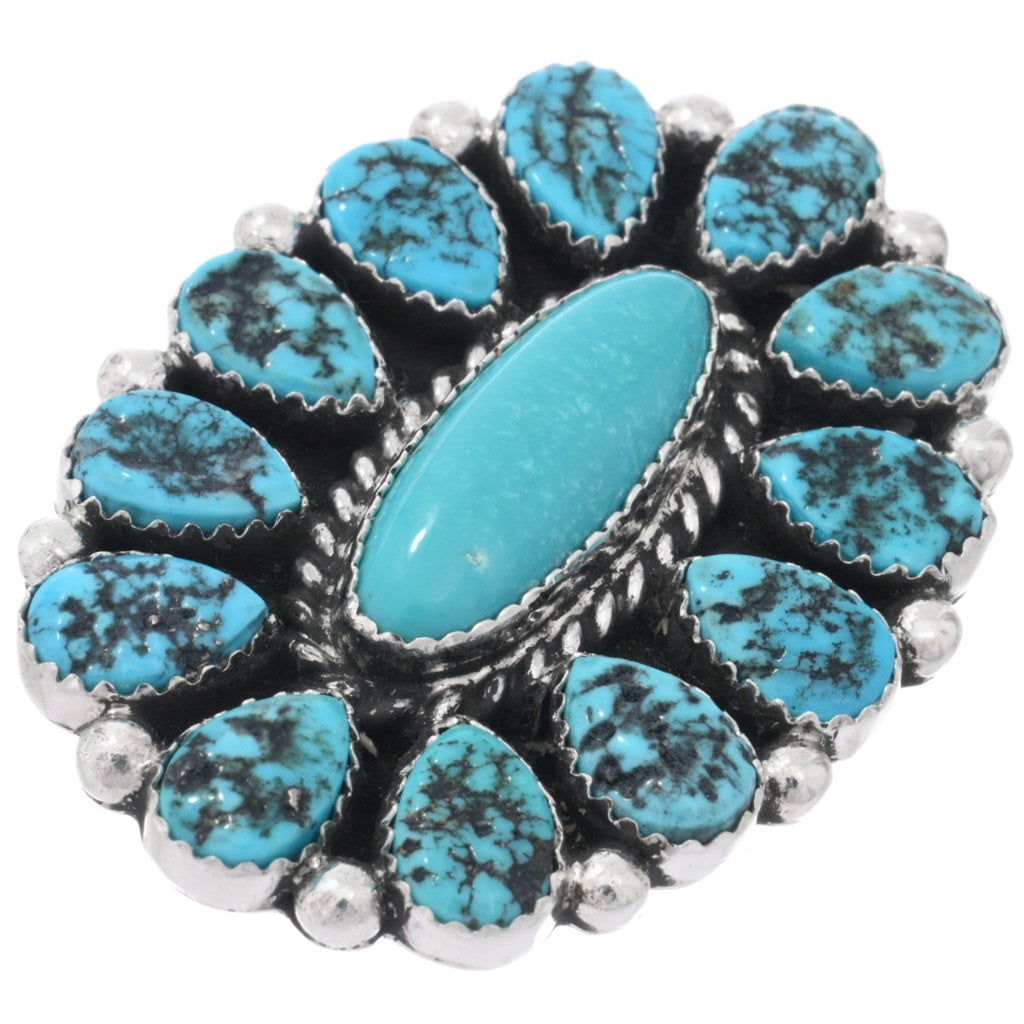 Large Natural Kingman Turquoise + Sterling Cluster Ring