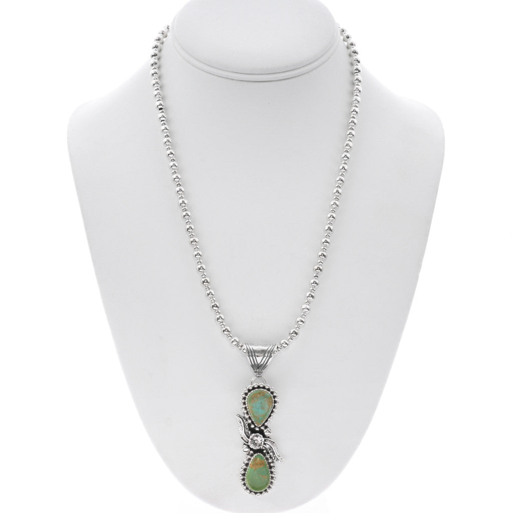 Double Stone Turquoise and Floral Sterling Pendant