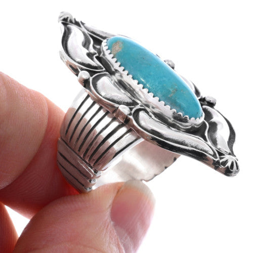 Handmade Sterling Silver and Turquoise Repoussé Ring