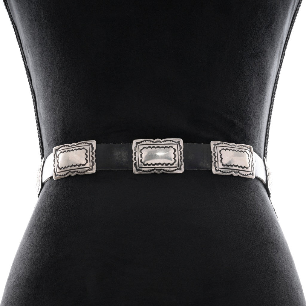 Vintage Sterling Silver Hand Stamped Navajo Concho Belt