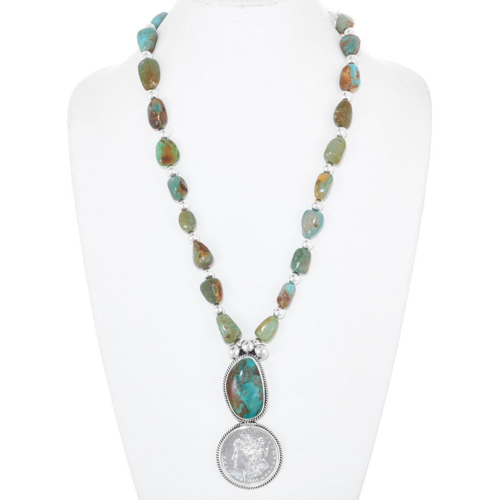 Navajo Turquoise Mountain and authentic Silver Dollar Coin Necklace