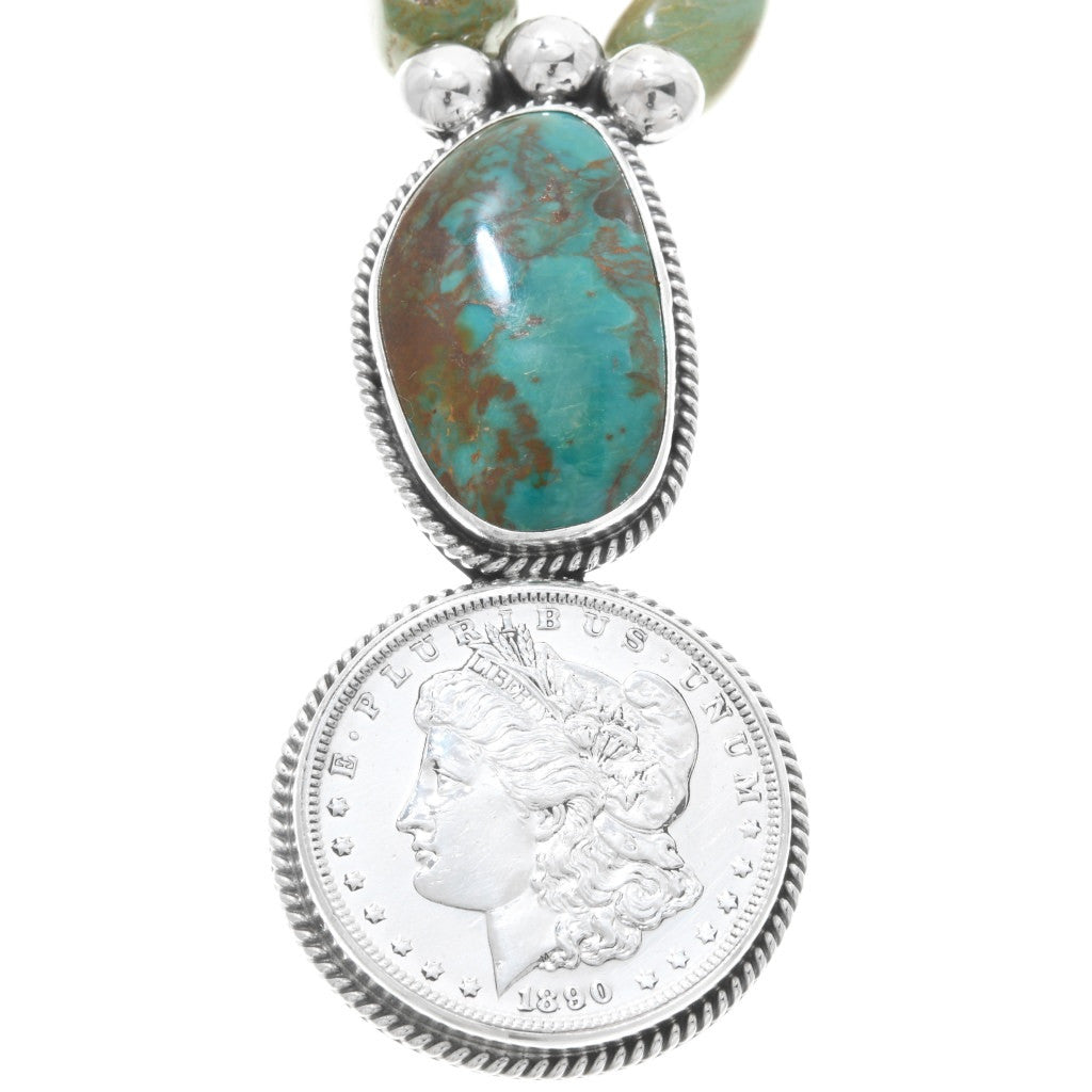 Navajo Turquoise Mountain and authentic Silver Dollar Coin Necklace