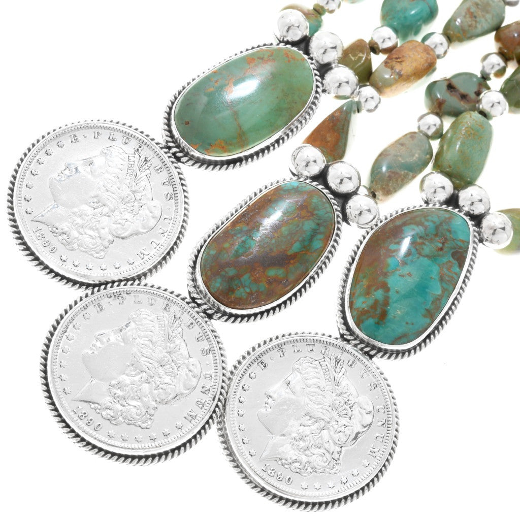 Navajo Turquoise Mountain and authentic Silver Dollar Coin Necklace