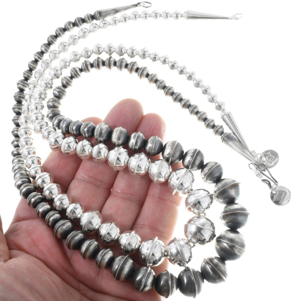 Navajo Sterling Silver Graduated Bench Bead Necklace-23”