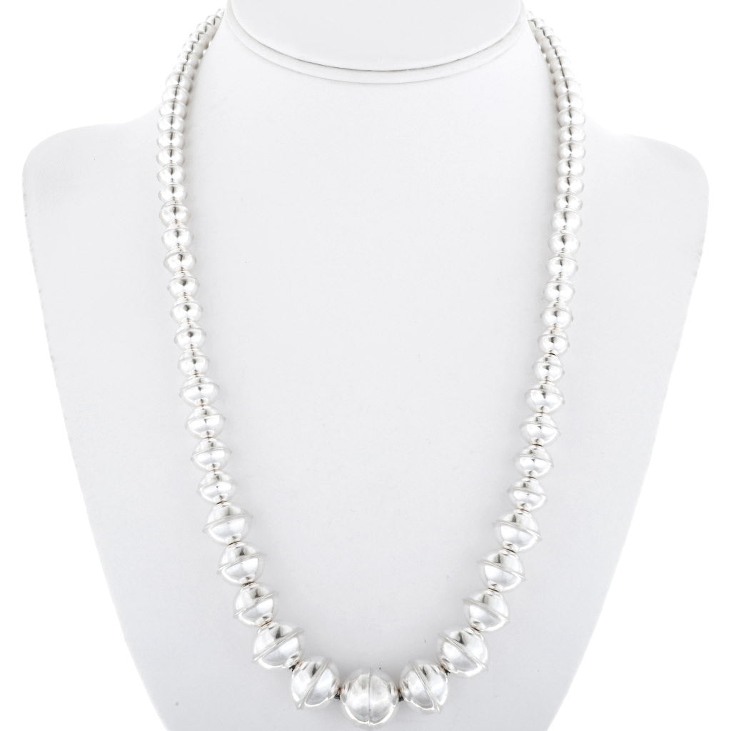 Navajo Sterling Silver Graduated Bench Bead Necklace-23”
