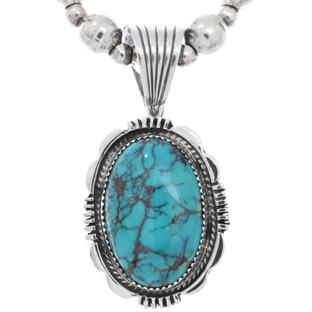 Spiderweb Turquoise + Sterling Silver Pendant