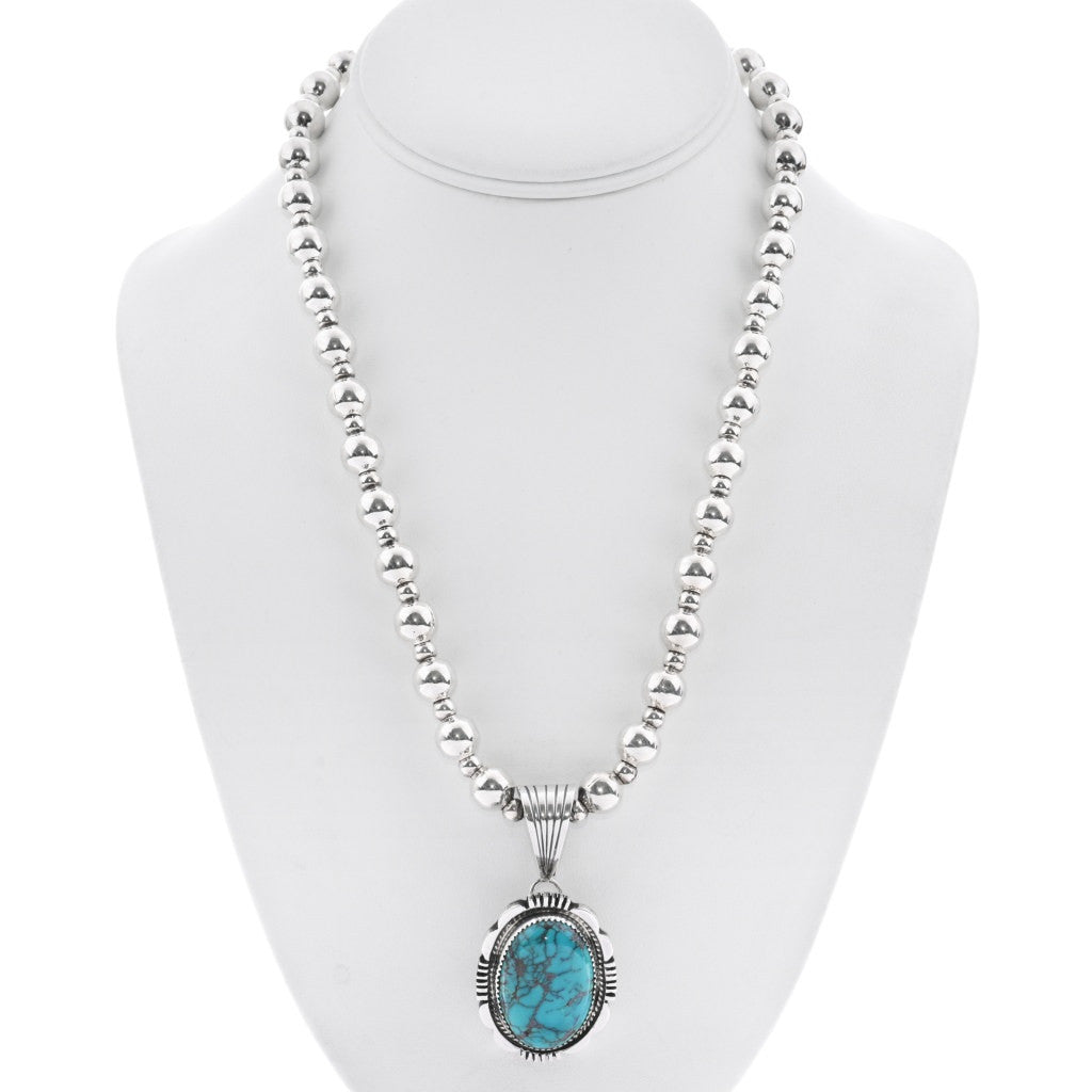 Spiderweb Turquoise + Sterling Silver Pendant