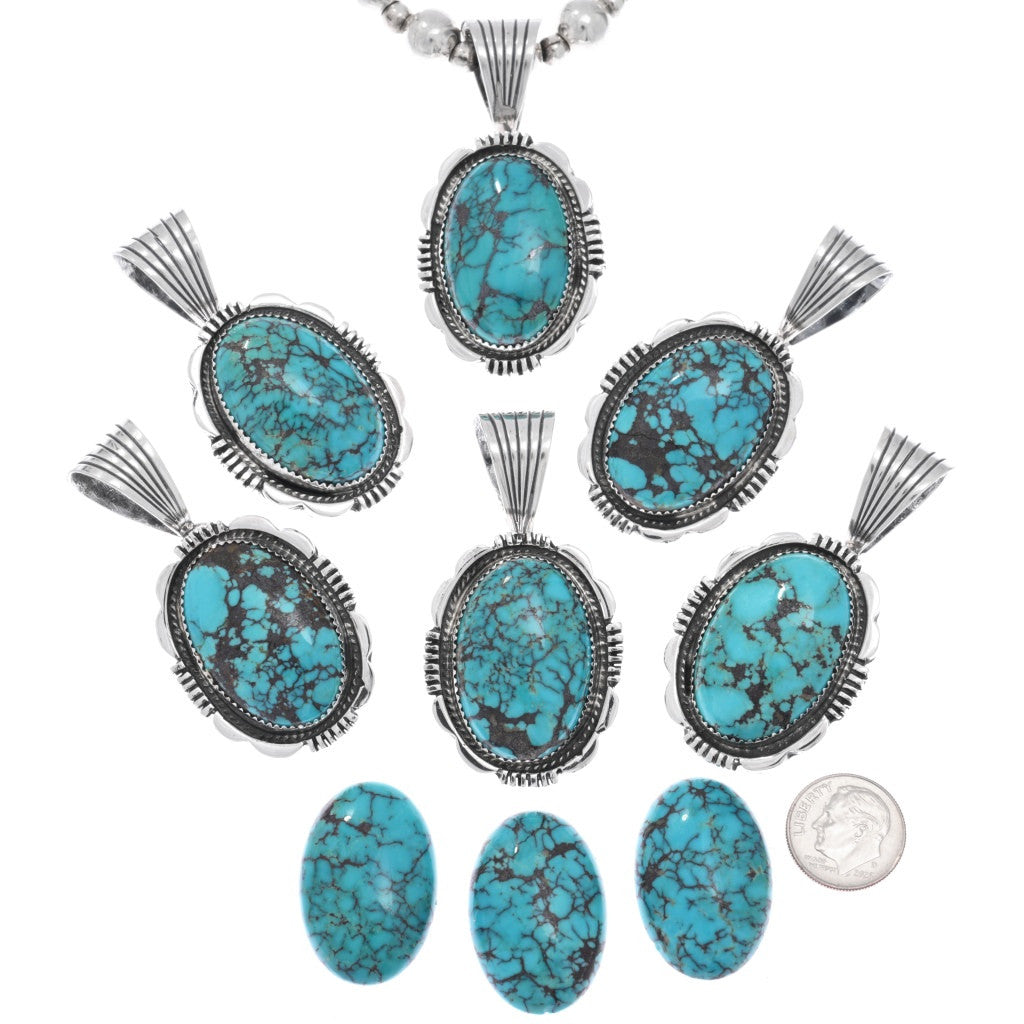 Spiderweb Turquoise + Sterling Silver Pendant