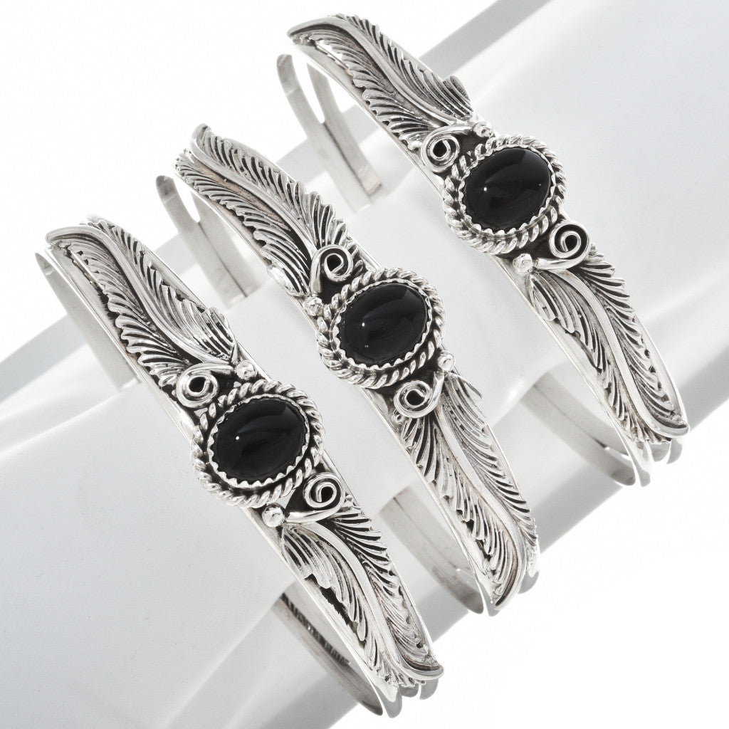 Dainty Sterling & Onyx Navajo Cuff