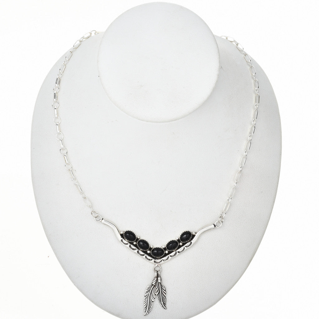 Onyx Feather Bar Necklace